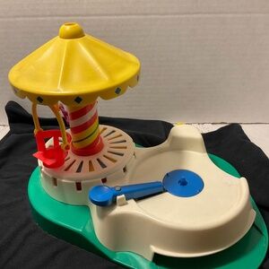 Vintage 1972 Fisher Price Little People Merry Go Round Wind Up Musical Carousel
